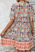Bohemian Print Tie Neck Ruffle Hem Short Dress